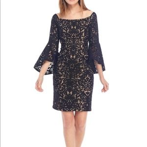 XSCAPE Off The Shoulder Bell Sleeve Burnout Lace Dress